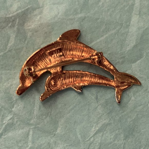 AAI Vintage Dolphin Gold & Silver Stone Pin Brooch - Picture 3 of 4